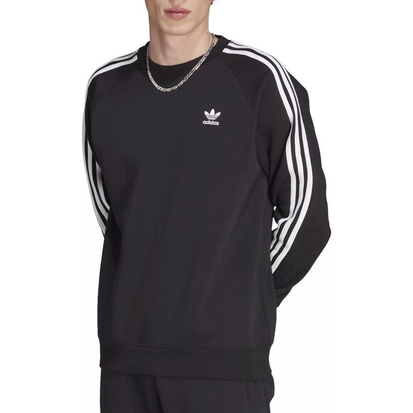ADIDAS MEN'S ADICOLOR 3 STRIPE CREWNECK SWEATSHIRT BLACK COLOR SIZE LARGE - Picture 2 of 7